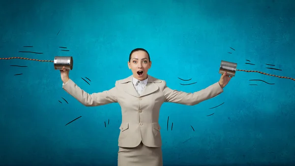 Woman using deaf phone — Stock Photo, Image