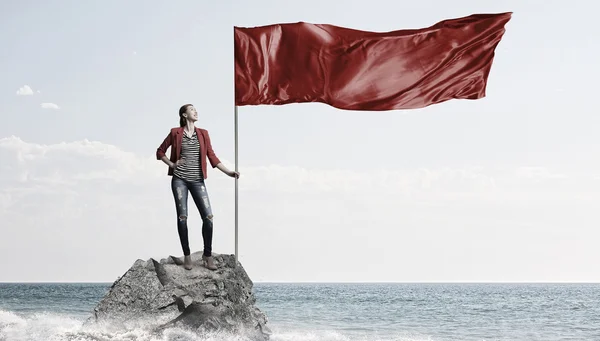 Jonge vrouw met vlag. Mixed media — Stockfoto