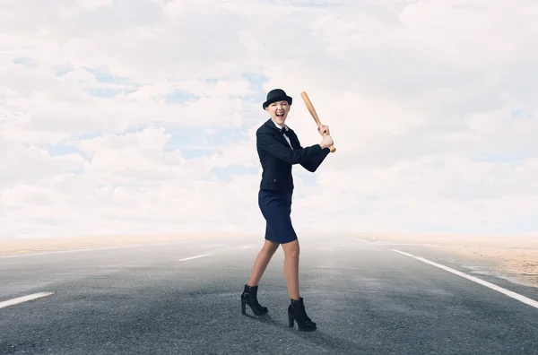 Vrouw spelen honkbal. Mixed media — Stockfoto