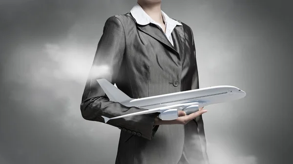 Concepto de avión o viaje de negocios. Medios mixtos —  Fotos de Stock