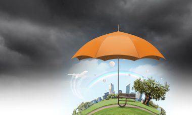 Gökyüzünde renk şemsiye. Karışık teknik