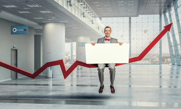 Man with empty banner . Mixed media — Stock Photo, Image