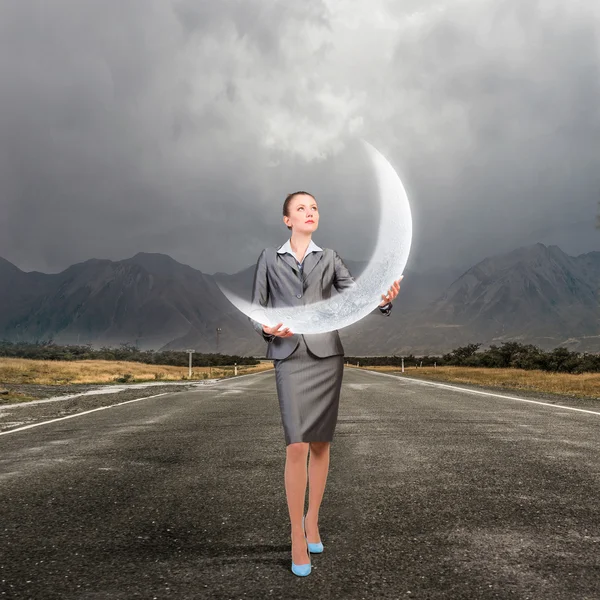 La luna nelle sue mani. Mezzi misti — Foto Stock