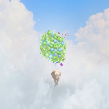 Japon balığı balon üzerinde uçmak. Karışık teknik