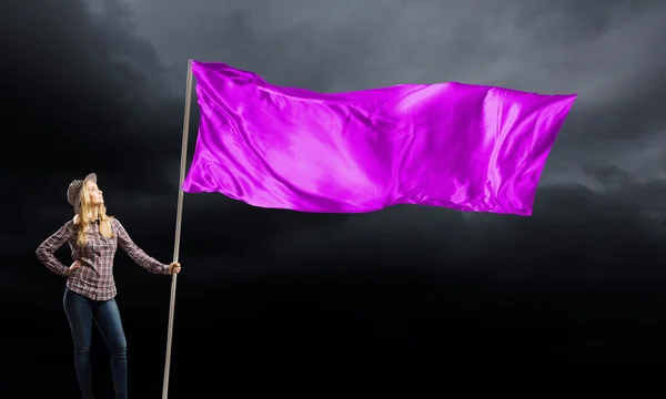 Diák lány integetett zászló. Vegyes technika — Stock Fotó