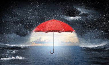 Gökyüzünde renk şemsiye. Karışık teknik