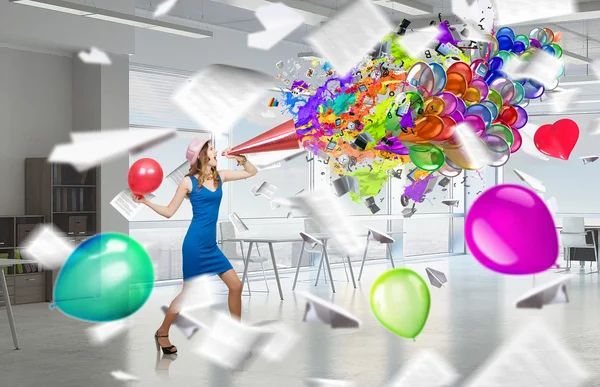 Preparing office party . Mixed media — Stock Photo, Image