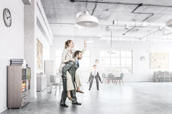 Business people having break in office . Mixed media — Stock Photo, Image