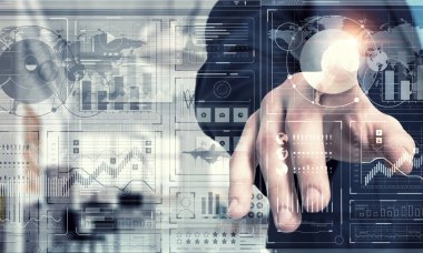 Yenilikçi teknolojileri kullanarak iş adamı. Karışık teknik