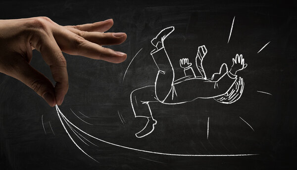 Забавный бизнесмен рисует мелом. Смешанные медиа
