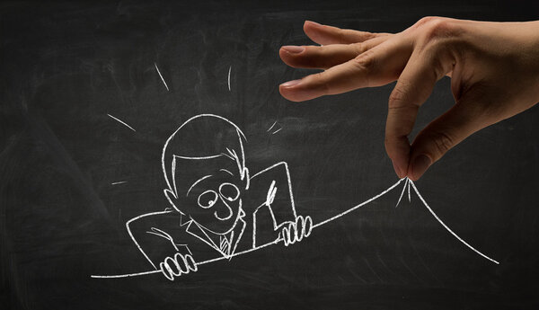 Забавный бизнесмен рисует мелом. Смешанные медиа
