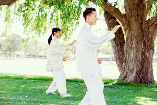 People practicing thai chi in park — Stock Photo, Image