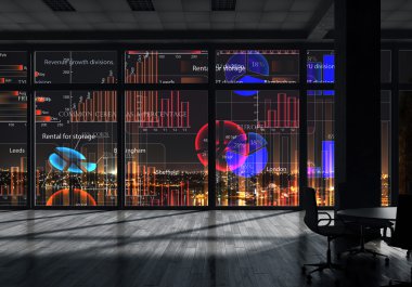 Gece ofis iç. Karışık teknik