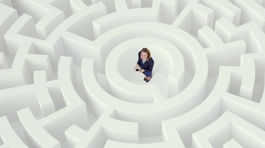 Karma ortam labirent merkezindeki iş kadını. Karışık teknik
