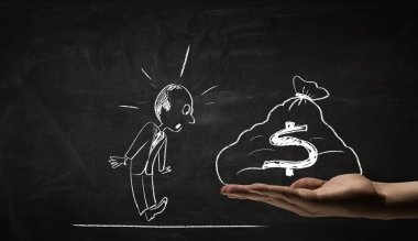 Komik işadamı tebeşir çizim. Karışık teknik