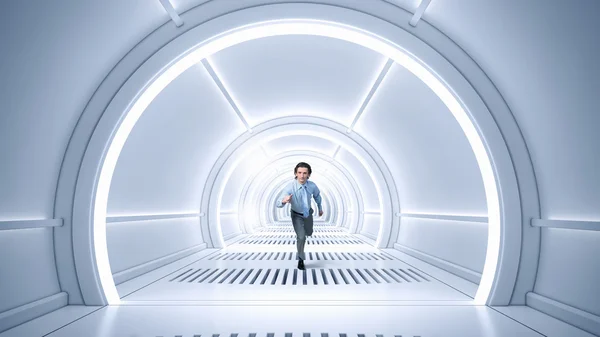 Un uomo corre in una stanza virtuale. Mezzi misti — Foto Stock