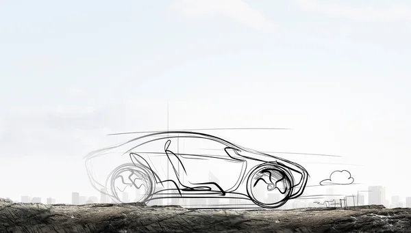 Model nakreslené automobilu. Kombinovaná technika — Stock fotografie