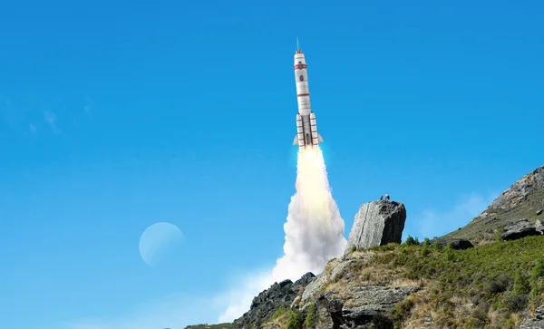 Rocket Space Ship. Campuran media — Stok Foto