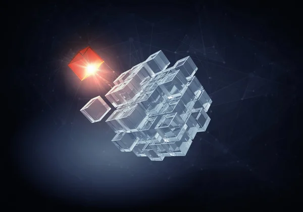 Figura de cubo de alta tecnologia. Meios mistos — Fotografia de Stock