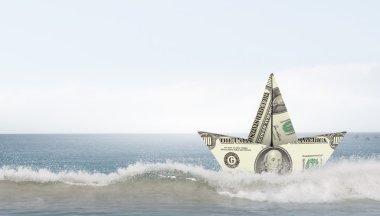 Doları kağıt tekne. Karışık teknik