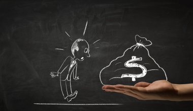 Komik işadamı tebeşir çizim. Karışık teknik