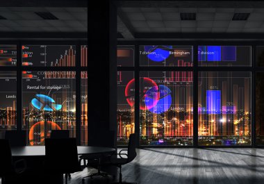 Gece ofis iç. Karışık teknik