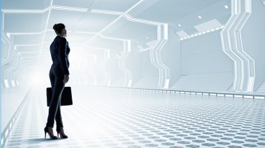 Kadın fütüristik iç. . Karışık teknik