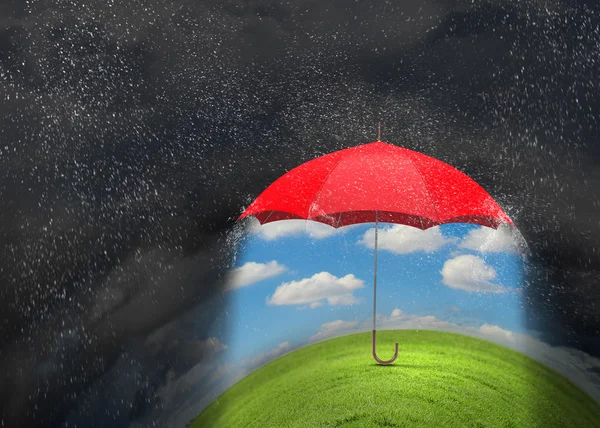 Color umbrella in sky  . Mixed media — Stock Photo, Image