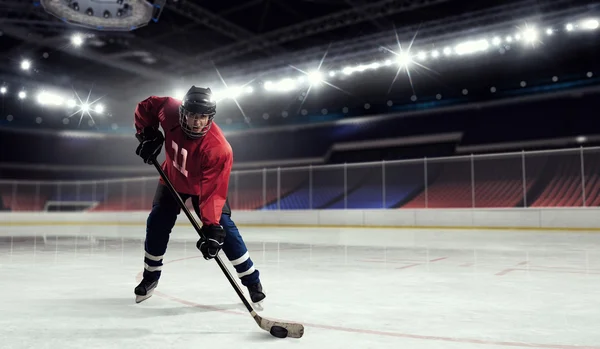 Woman play hockey   . Mixed media — Stock Photo, Image