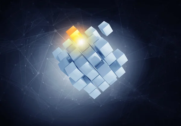 Figura de cubo de alta tecnología. Medios mixtos — Foto de Stock