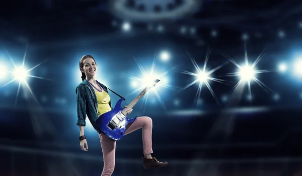 Női rock gitáros. Vegyes technika — Stock Fotó