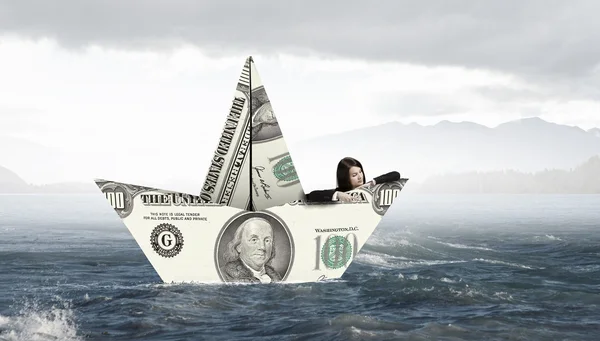 Долар паперовий човен. Змішані носії — стокове фото