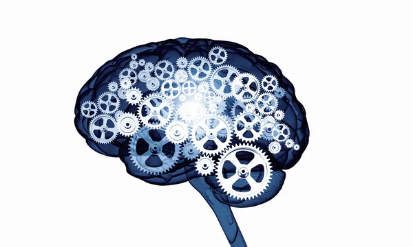 Mechanismus uvnitř lidského mozku. Kombinovaná technika — Stock fotografie
