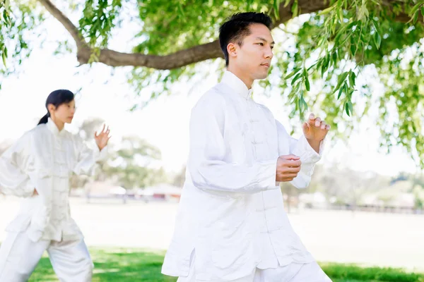 Gente practicando tailandés chi en el parque — Foto de Stock