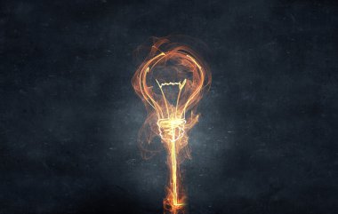 Çizilmiş ampul duvarda. Karışık teknik