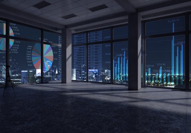 Gece ofis iç. Karışık teknik