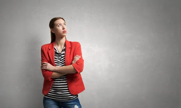 Woman with arms crossed on chest . Mixed media — Stock Photo, Image