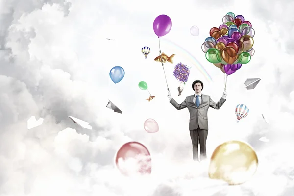 Cabaretier-man met kleur ballonnen. Mixed media — Stockfoto