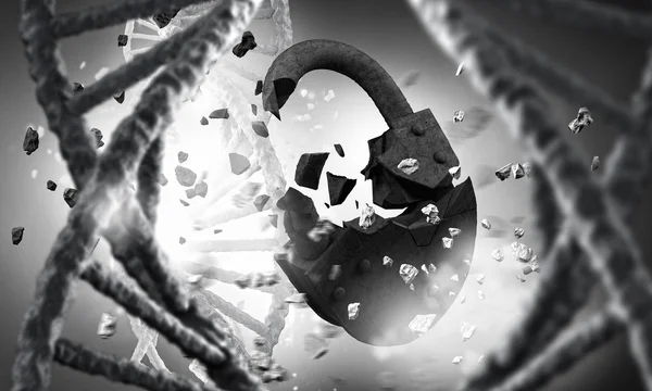 DNA molekülü araştırma. karışık teknik — Stok fotoğraf