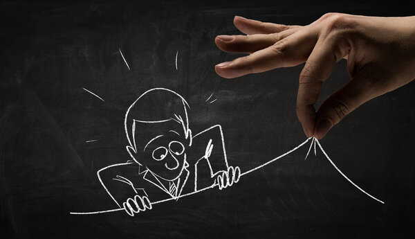 Забавный бизнесмен рисует мелом. Смешанные медиа
