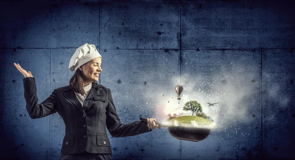 She is going to cook her idea . Mixed media — Stock Photo, Image