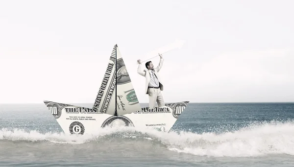Dollar-Papierboot. Gemischte Medien — Stockfoto