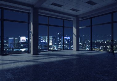 Gece ofis iç. Karışık teknik