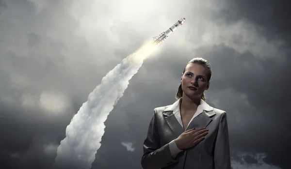 Woman making an oath . Mixed media — Stock Photo, Image