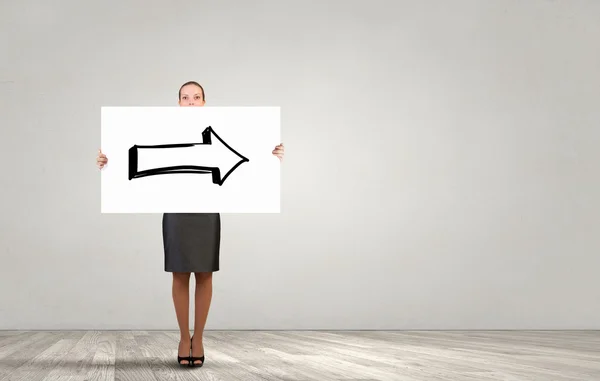 Woman with white banner . Mixed media — Stock Photo, Image