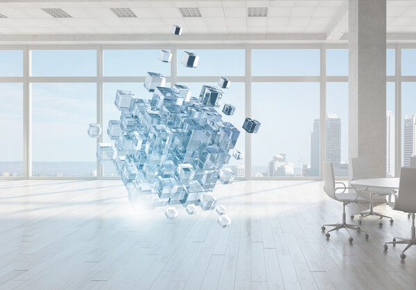 Куб в современном офисе. Смешанные медиа
