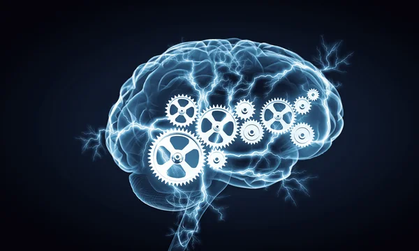 İnsan beyninin içindeki mekanizma. Karışık teknik — Stok fotoğraf