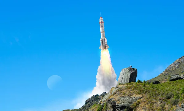 Rocket Space Ship. Mixed media — Stockfoto