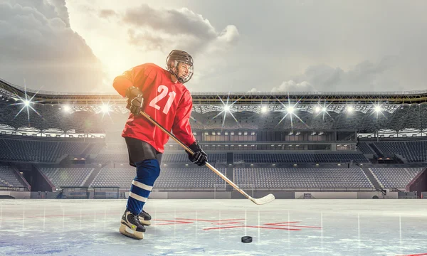 Hockey player on ice  . Mixed media — Stock Photo, Image