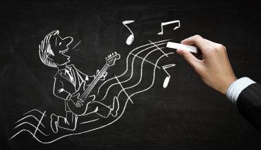 Komik müzisyen tebeşir çizim. Karışık teknik